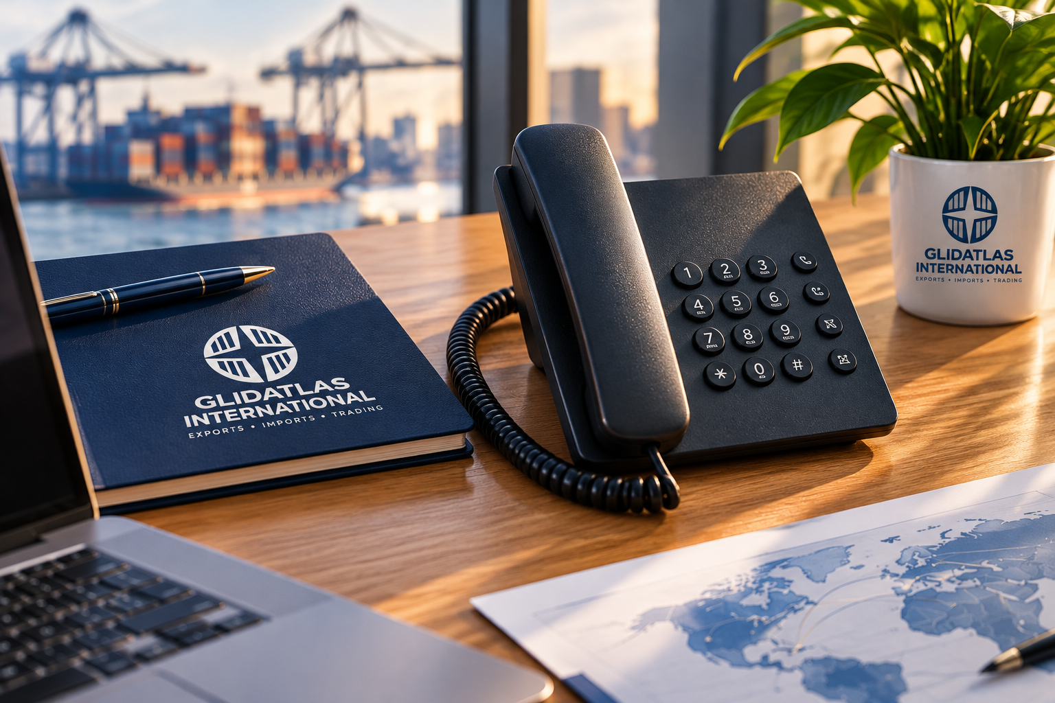 maritime logistics office at golden hour
