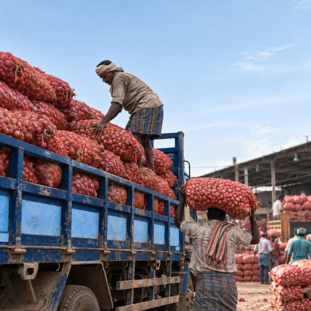 onion market truck loading scene
