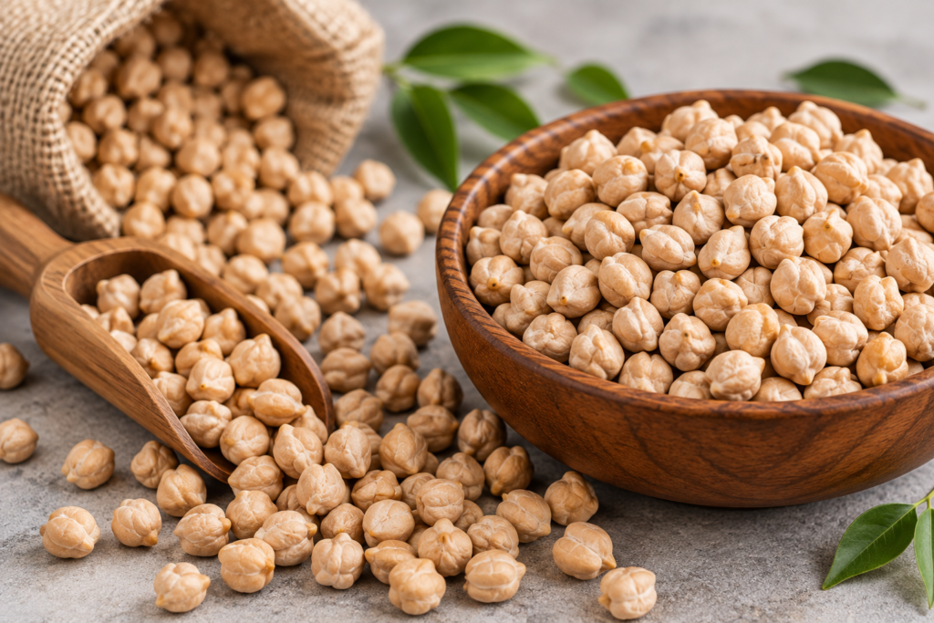 rustic chickpeas in bowl and scoop