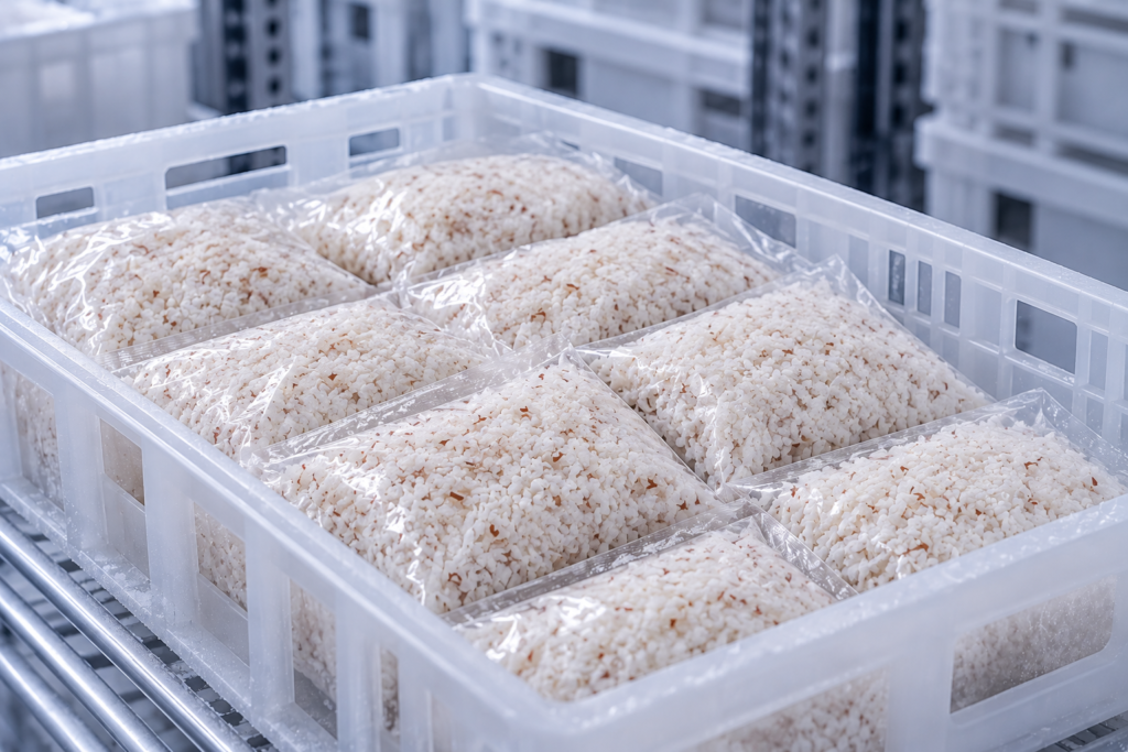 vacuum packed coconut in cold storage