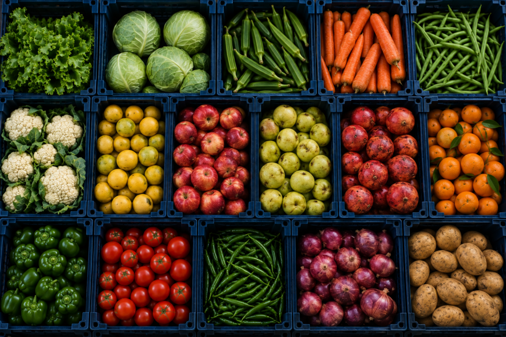 vibrant market crate mosaic